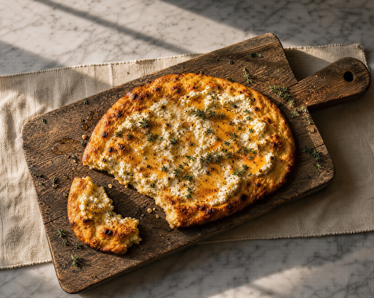 Almond Flour Flatbread with Whipped Ricotta & Hot Honey