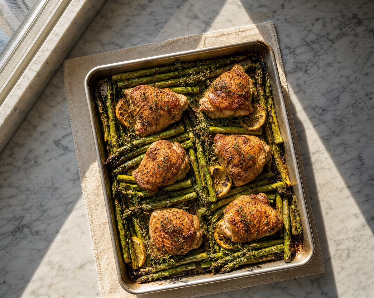 Lemon Herb Chicken Thighs + Roasted Asparagus